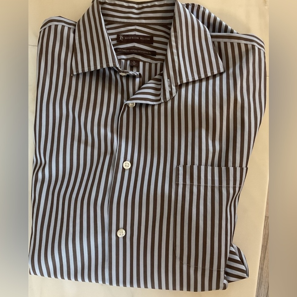 **LIKE NEW Hudson Room Brown & Blue Striped Casual Shirt
